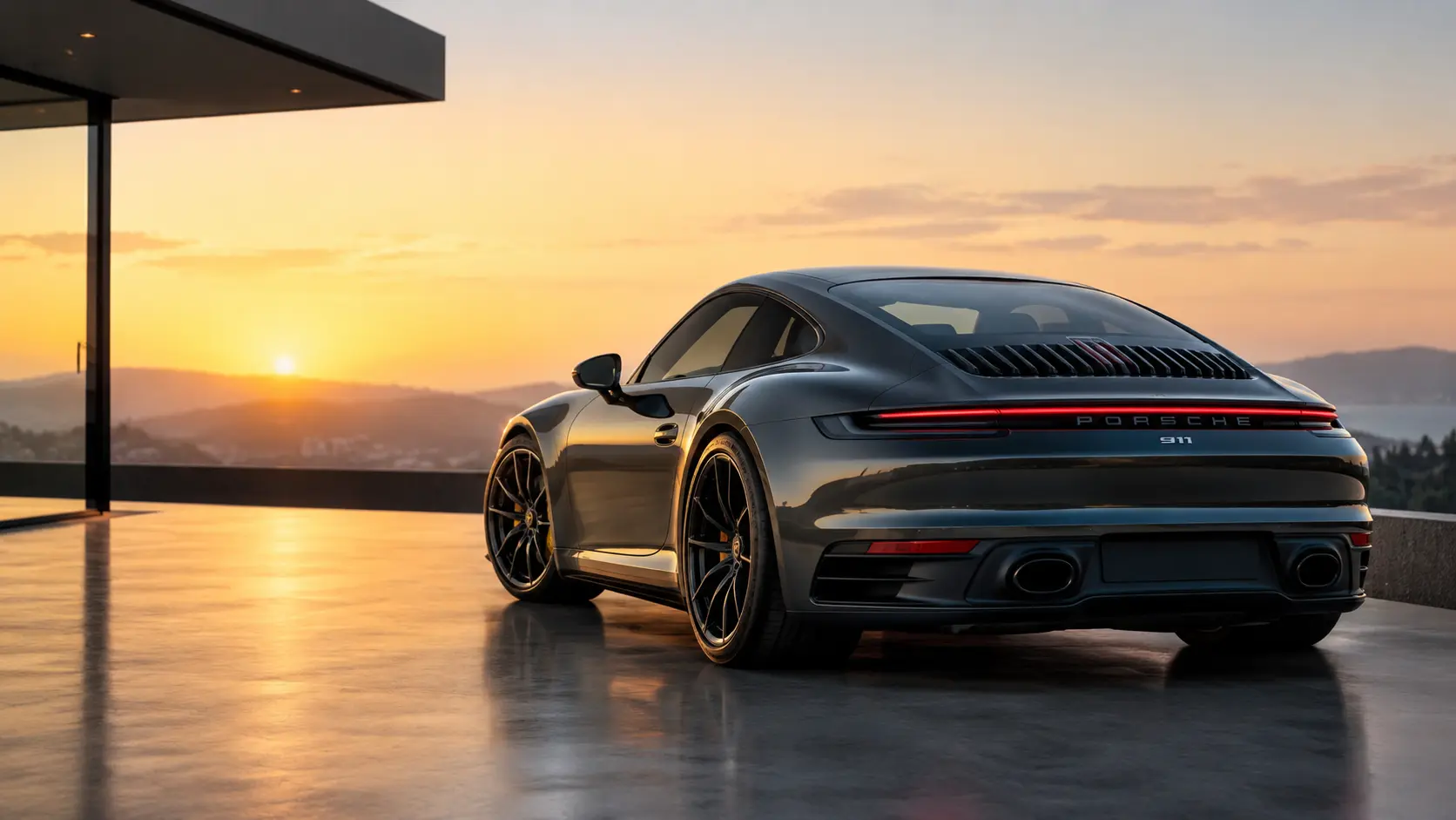 Charcoal-Porsche-911-at-Sunset